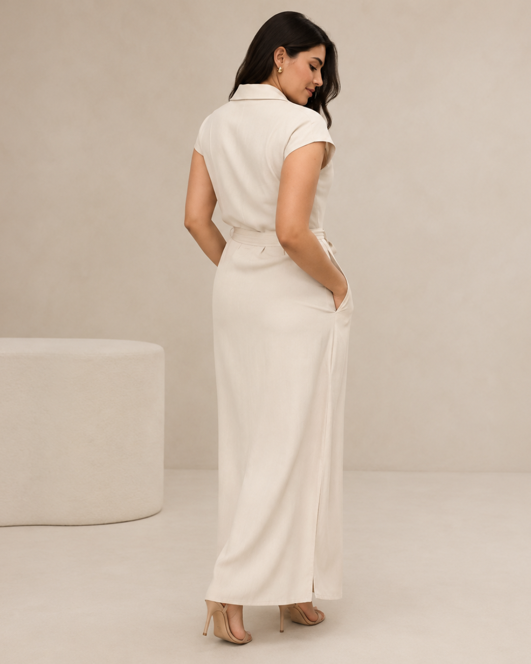 Vestido Comprido Camiseiro com Cinto