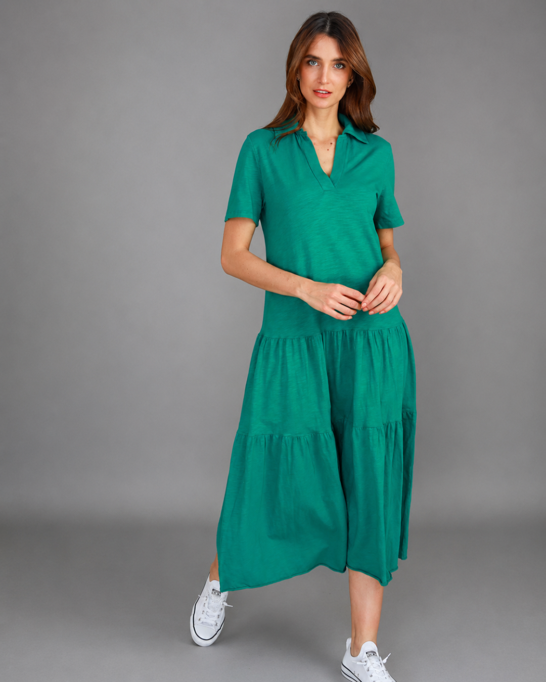 Vestido comprido com gola de camisa (Desconto na 2.ª unidade)