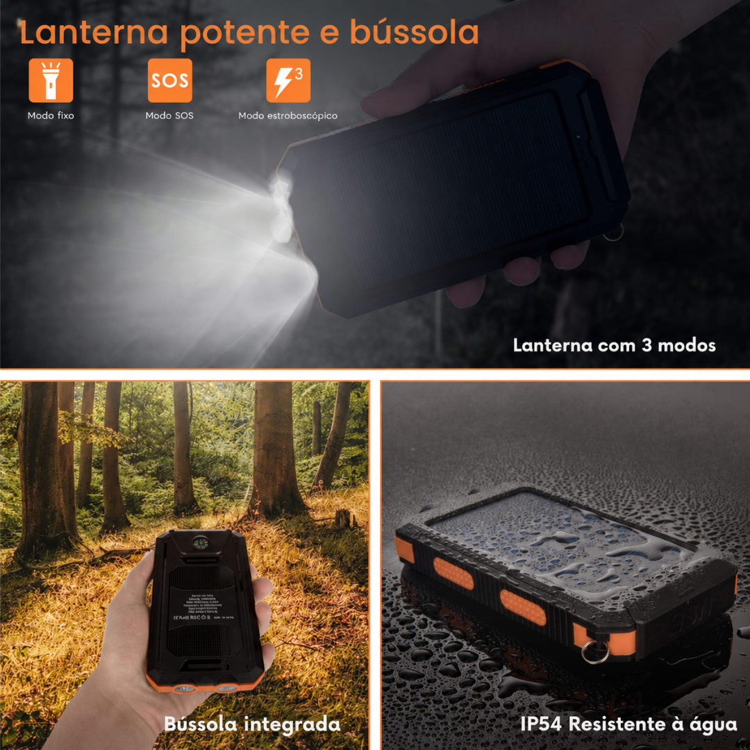 Power Bank Solar 10.000 mAh — energia extra para o teu telemóvel onde quer que estejas
