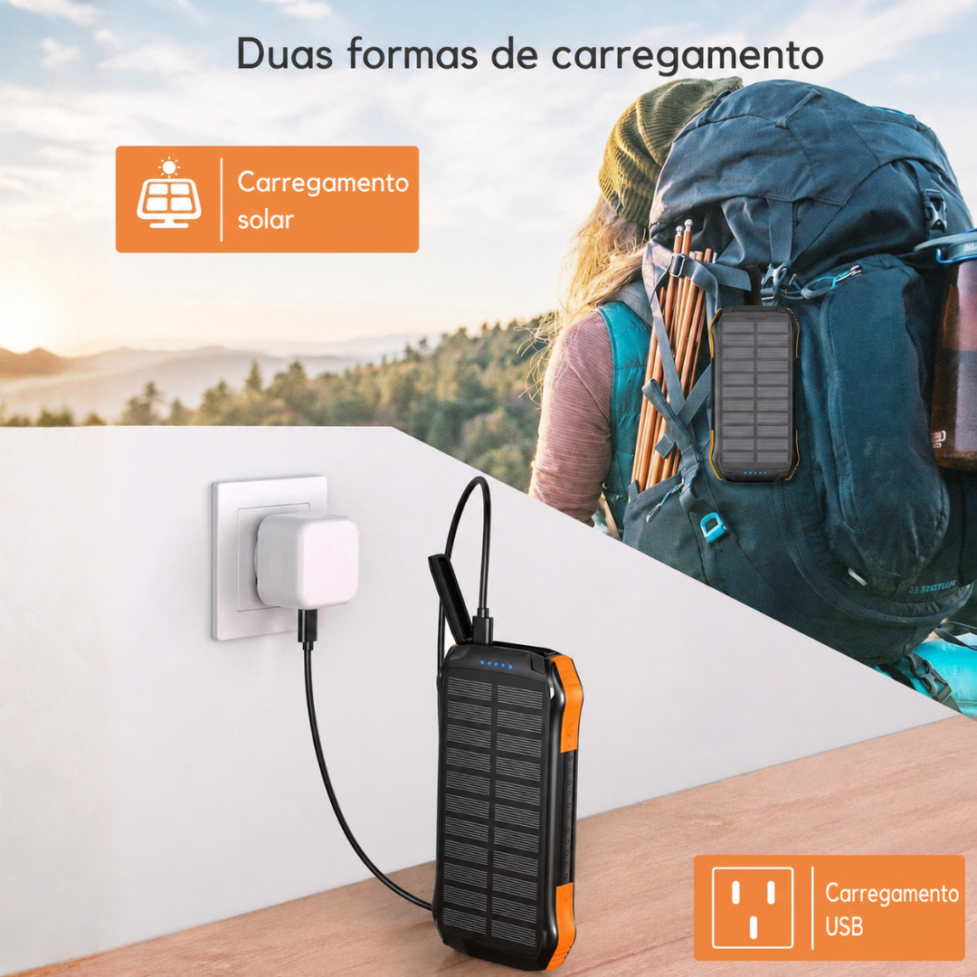 Power Bank Solar 10.000 mAh — energia extra para o teu telemóvel onde quer que estejas