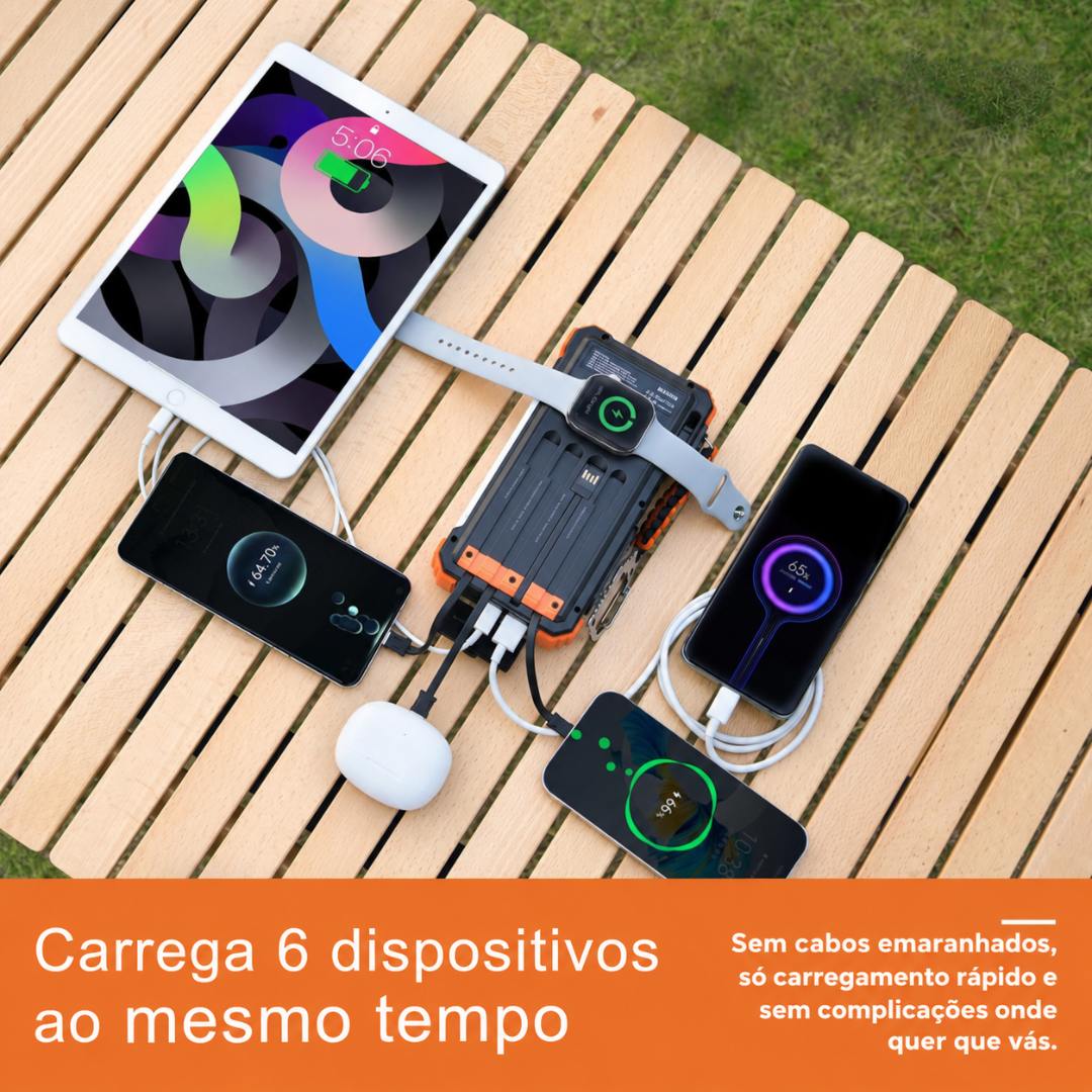 Power Bank Solar 10.000 mAh — energia extra para o teu telemóvel onde quer que estejas