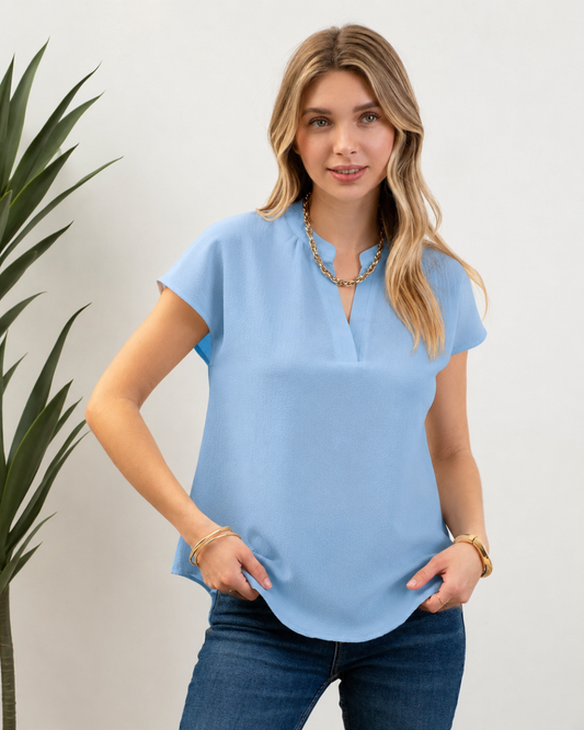 Blusa Casual de Corte Largo com Decote em V