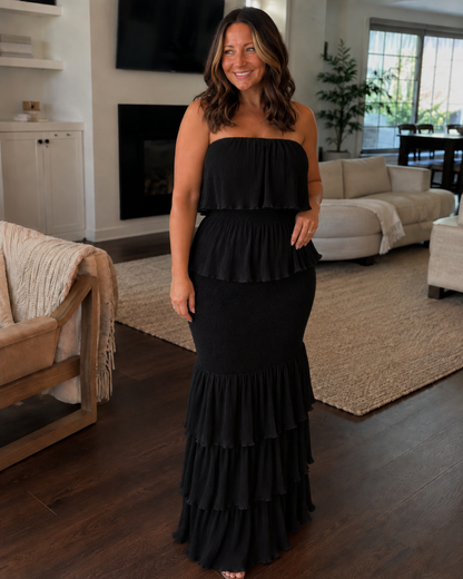 Vestido Comprido Cai-Cai com Folhos