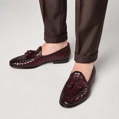Mocassins elegantes em pele trançada