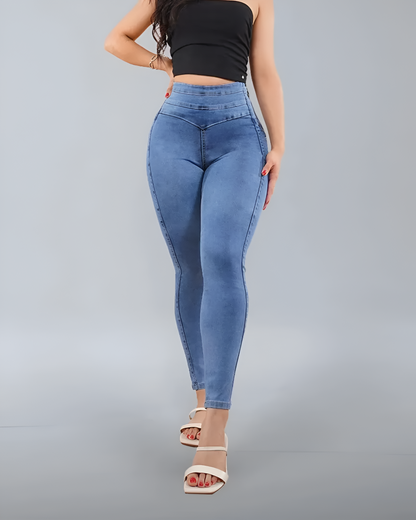 Calça ajustada de cintura subida