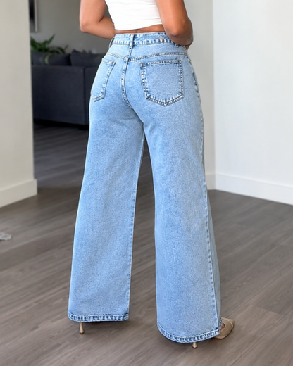 Calças de Ganga Wide Leg com Cintura Cruzada