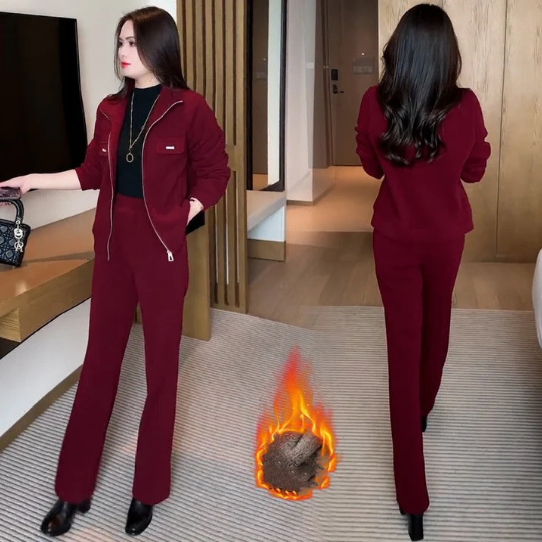 Conjunto de Casaco e Calças Quentes de 2 Peças com Forro Polar para Mulher