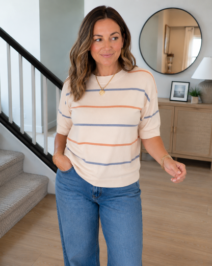 Blusa de Malha Oversize às Riscas