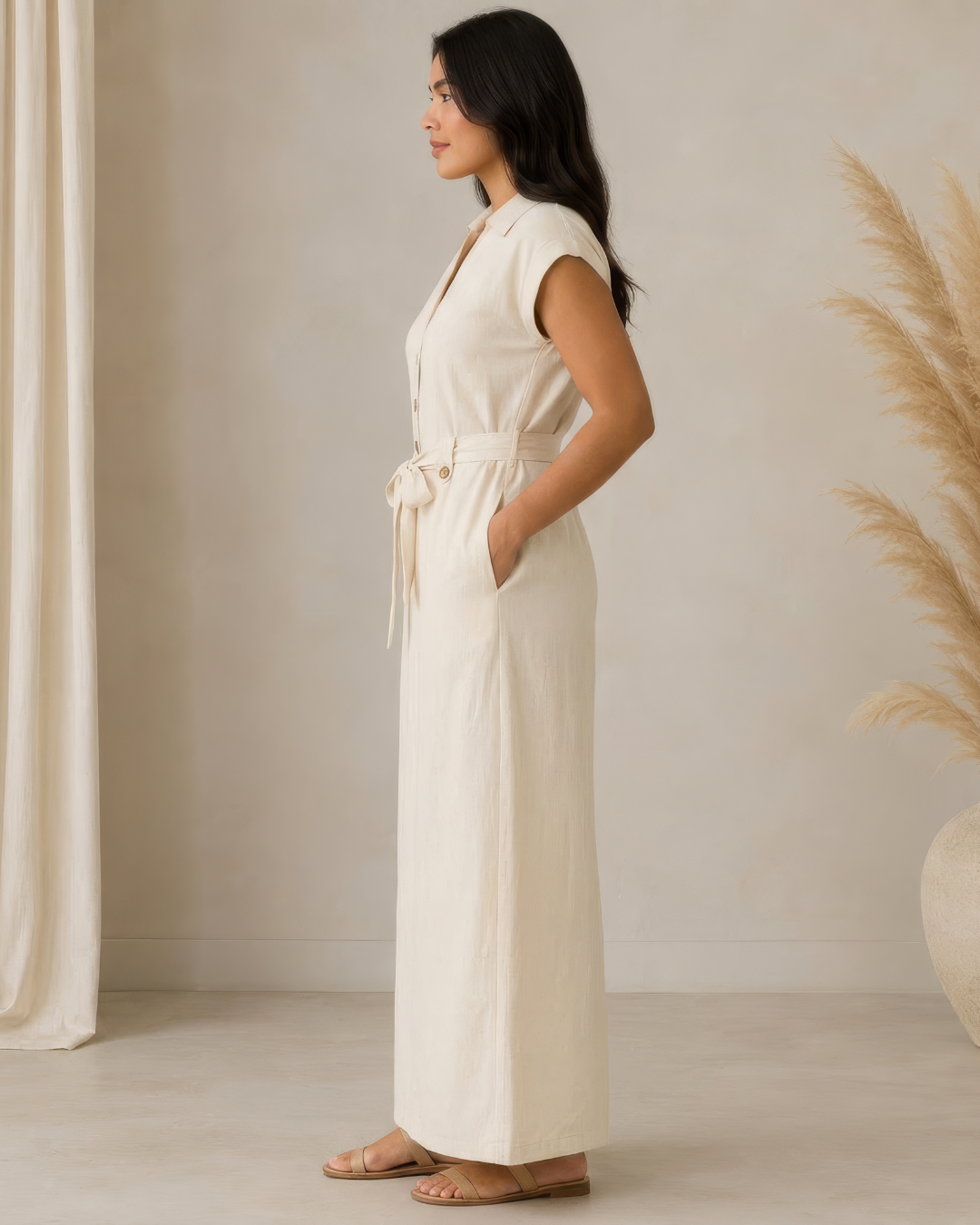 Vestido Comprido Camiseiro com Cinto
