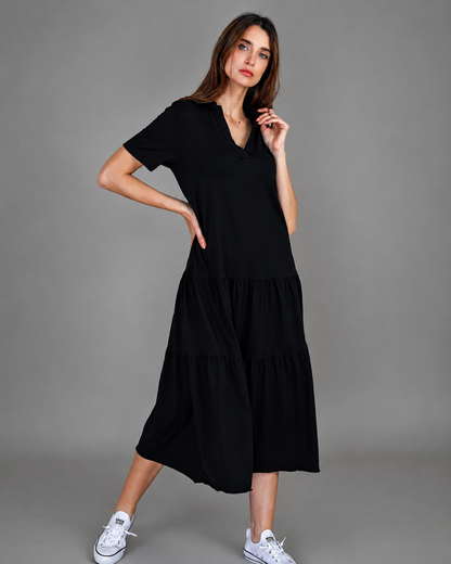 Vestido comprido com gola de camisa (Desconto na 2.ª unidade)