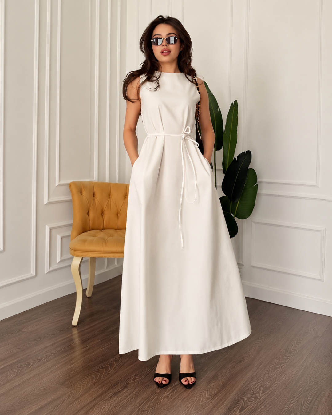 Vestido Comprido Evasé sem Mangas