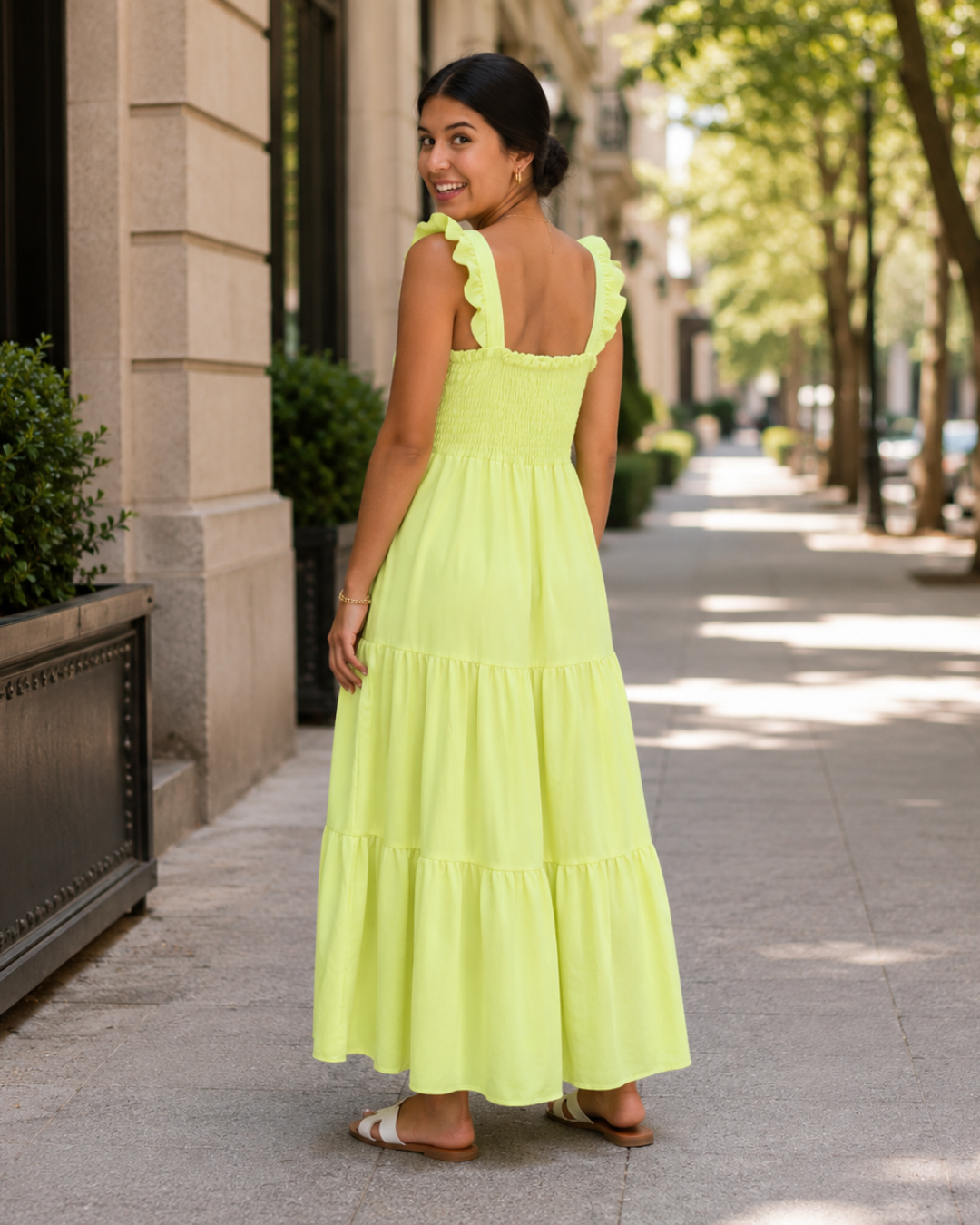 Vestido Longo com Alças e Corpo Franzido