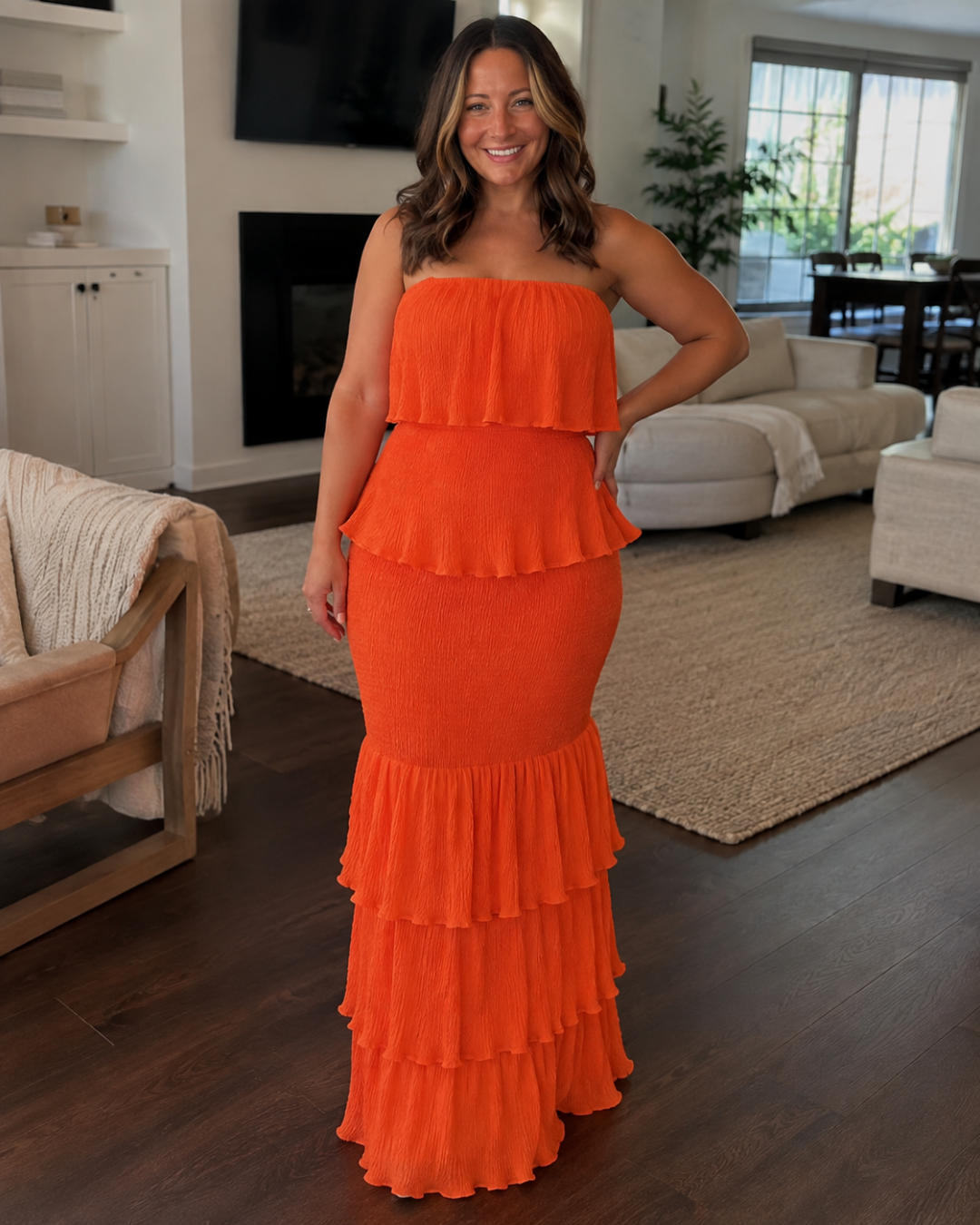 Vestido Comprido Cai-Cai com Folhos