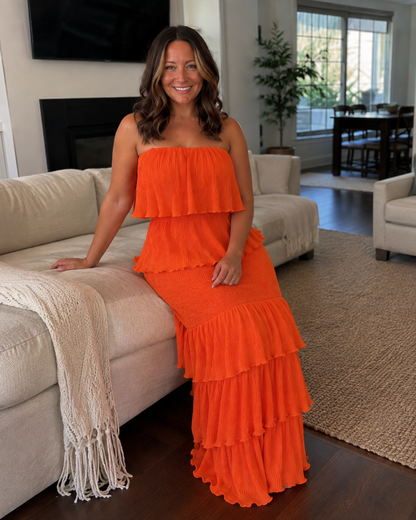 Vestido Comprido Cai-Cai com Folhos