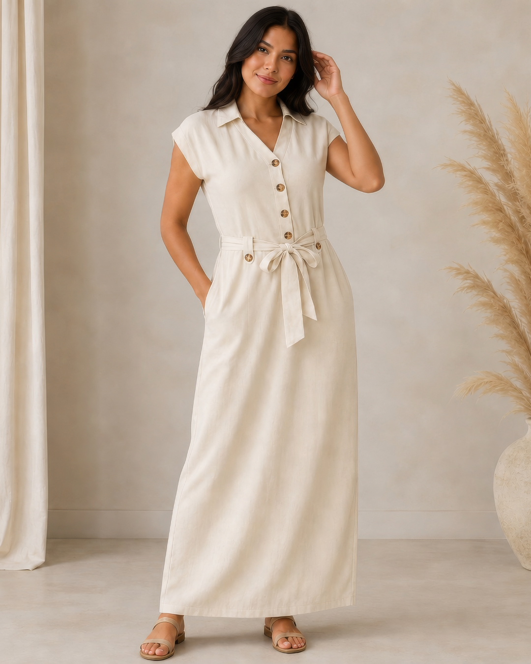 Vestido Comprido Camiseiro com Cinto