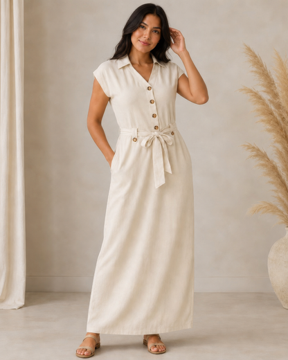 Vestido Comprido Camiseiro com Cinto