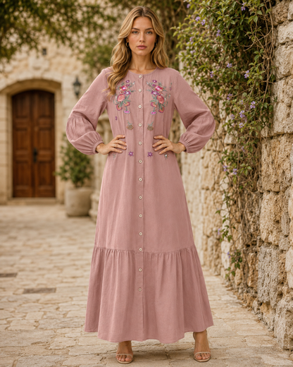 Vestido Bordado de Mangas Balão