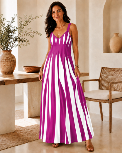 Vestido Comprido de Alças com Padrão Ondulado