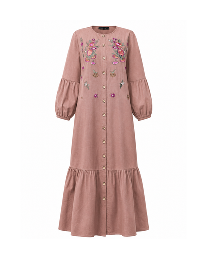 Vestido Bordado de Mangas Balão