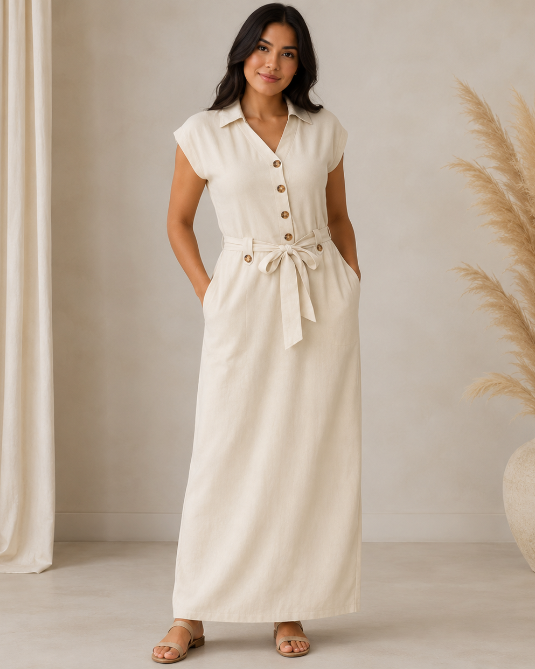 Vestido Comprido Camiseiro com Cinto