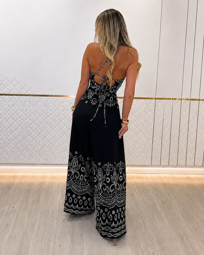 Conjunto Boho de Top Halter e Calças Fluídas