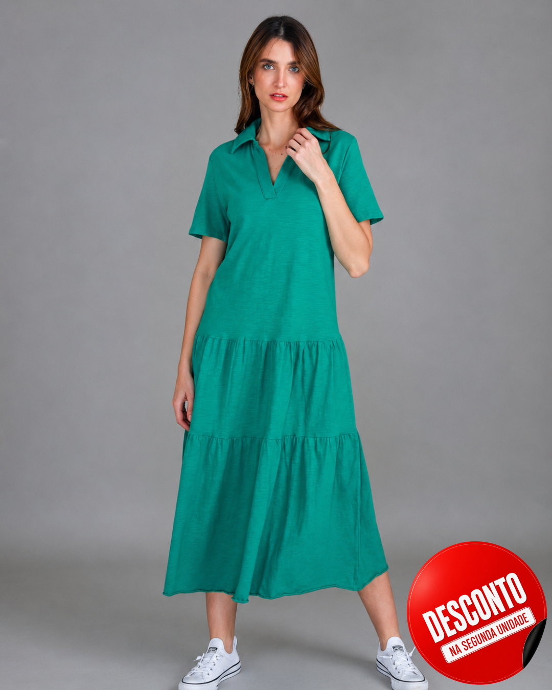 Vestido comprido com gola de camisa (Desconto na 2.ª unidade)