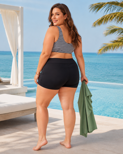 Conjunto de Banho de Três Peças com Calções, Top e Blusa