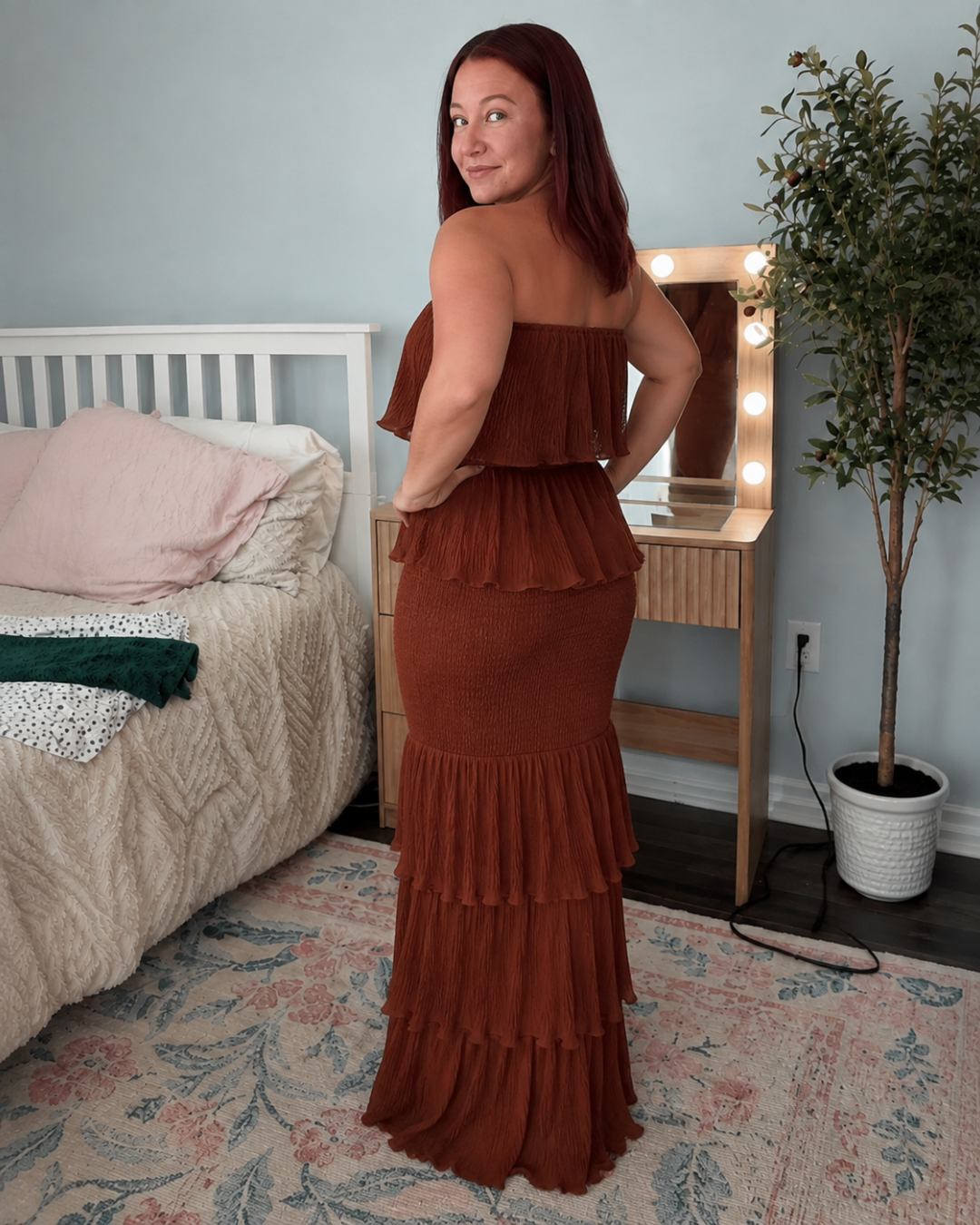 Vestido Comprido Cai-Cai com Folhos
