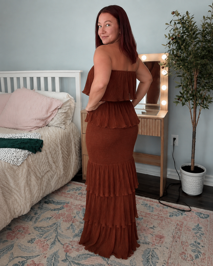 Vestido Comprido Cai-Cai com Folhos