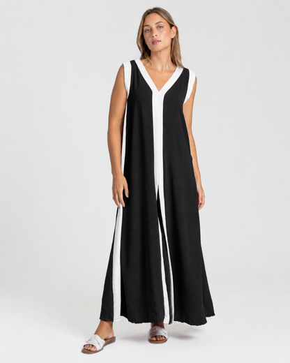 Vestido Comprido com Painéis em Contraste
