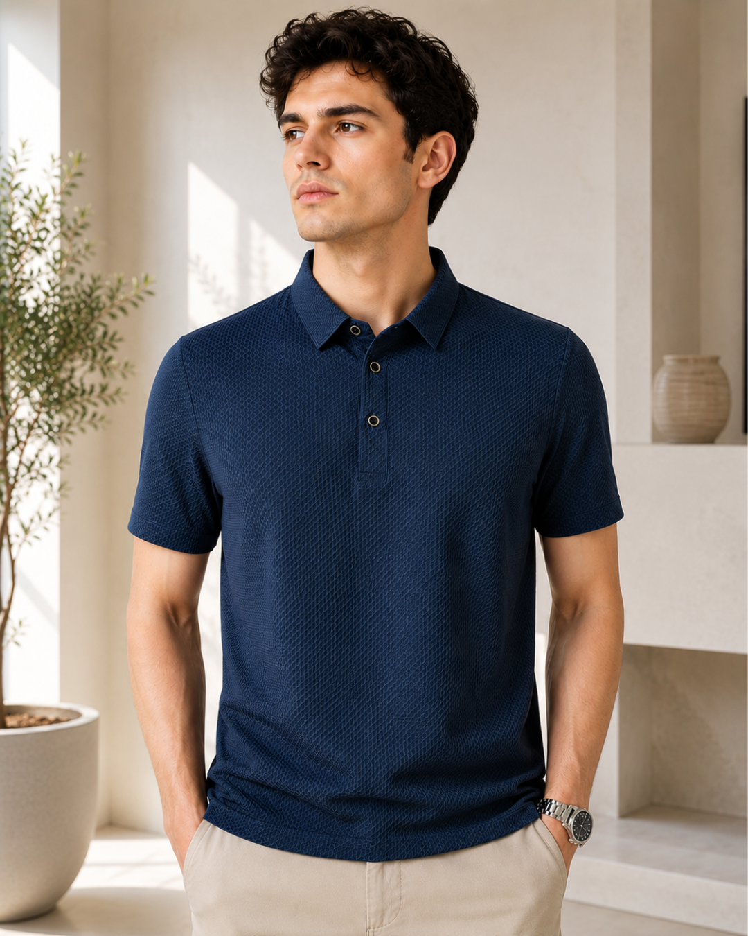 Camiseta polo casual respirável