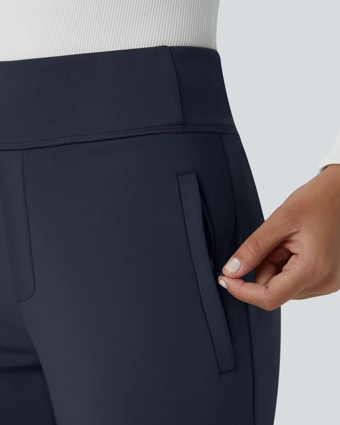 Calças de Trabalho de Cintura Alta com Bolsos Laterais com Fecho de Correr para Mulher